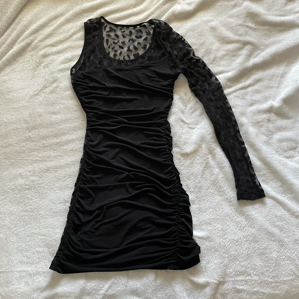 City Triangles one sleeve black dress